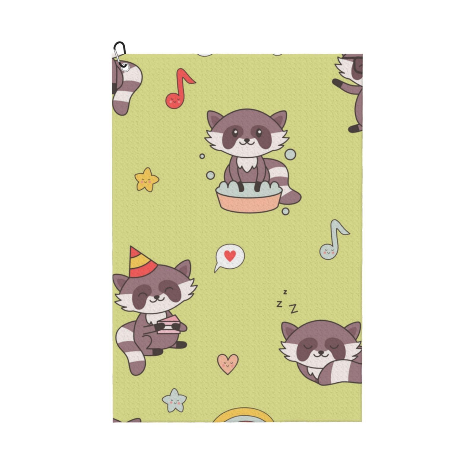 Hnnkloy Kawaii Raccoon Cute, 16x24 in Portable Waffle Golf Towels with Carabiner Clip for Golf Bag