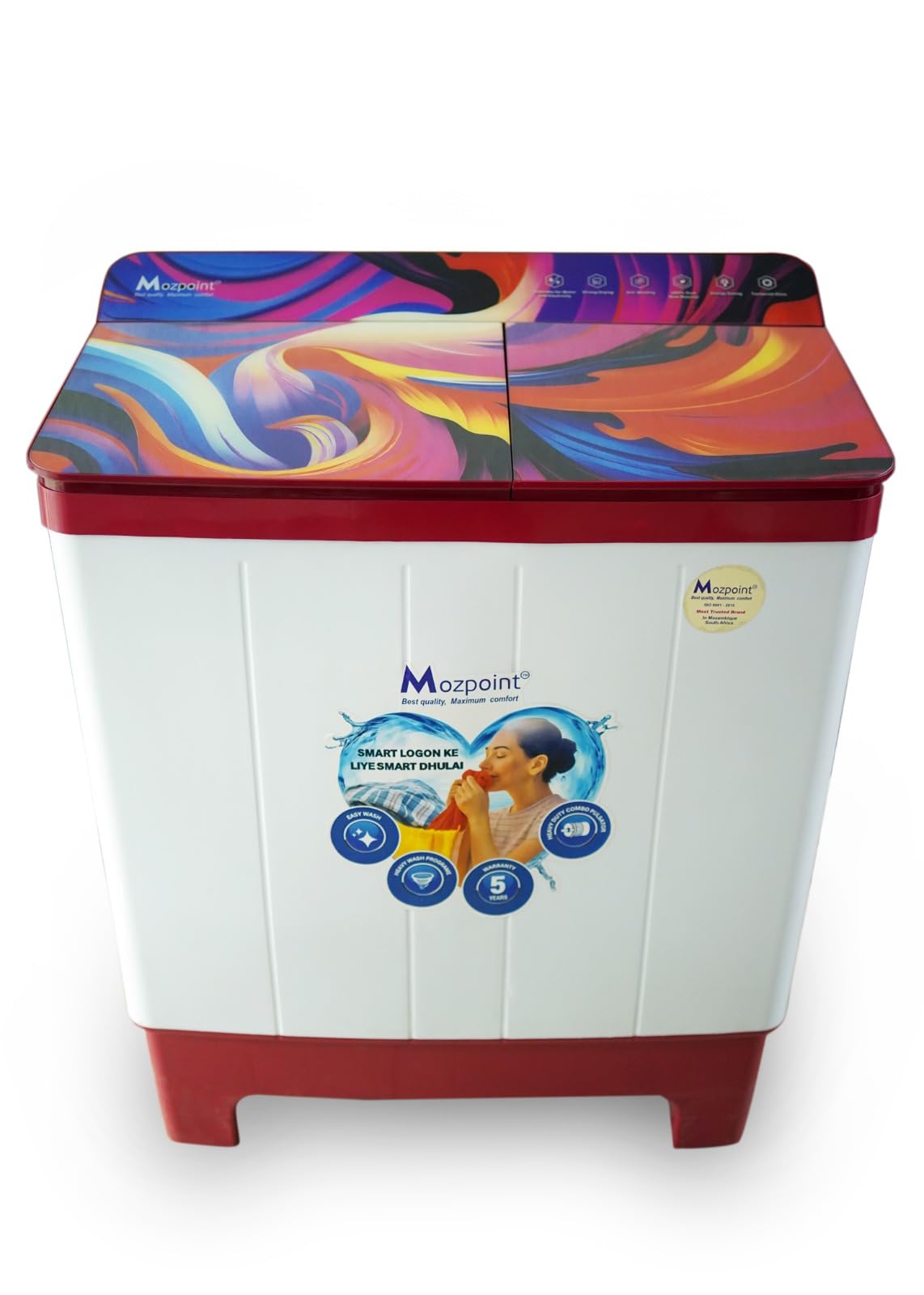 semi automatic washing machine with 5 star rating red steel wash tub two wash programs timer controls hydraulic lid toughened glass top 8.5 kg