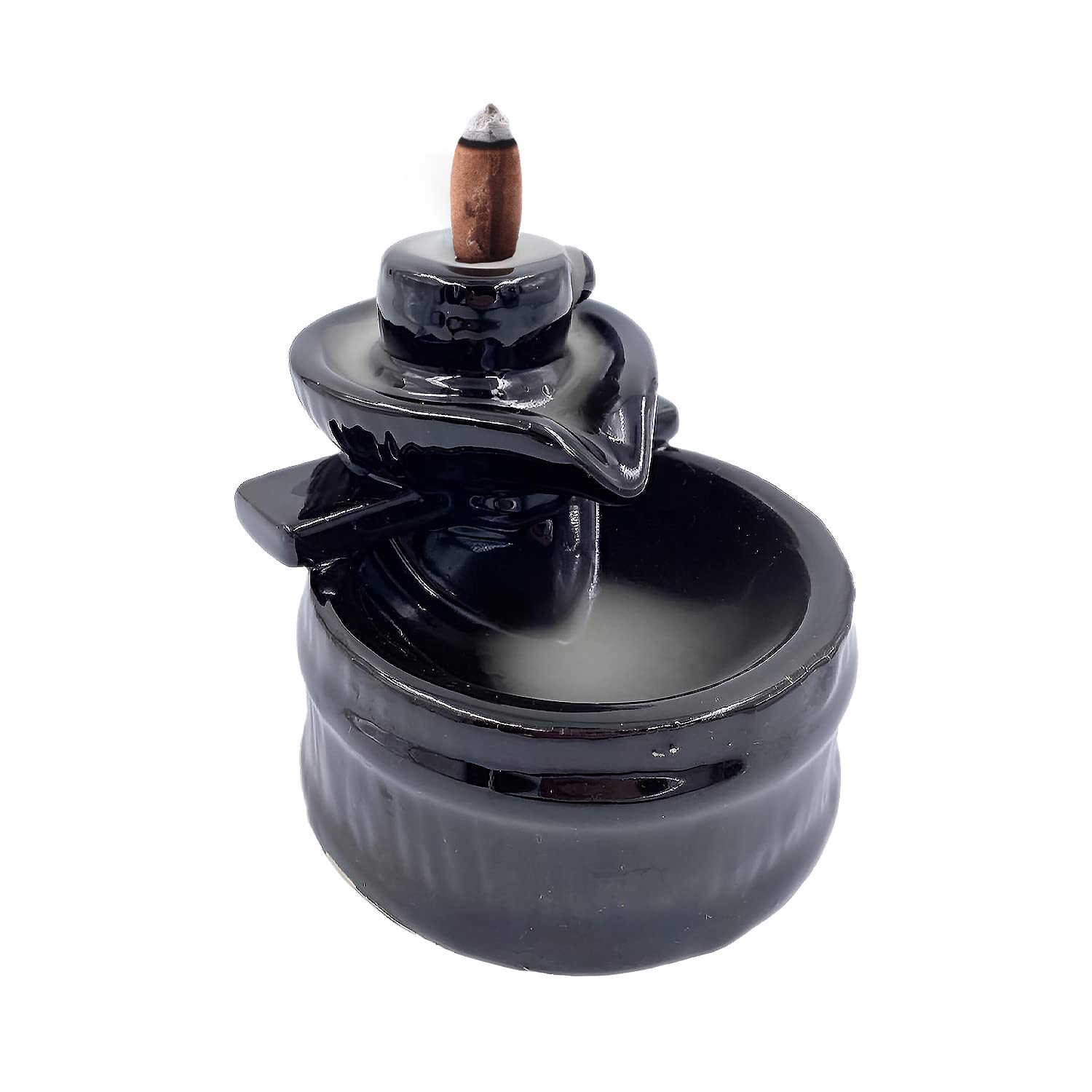 Bodhi House Ceramic Premium Tabletop Shivling Figurine Smoke Fountain, Backflow Incense Holder with 20 Cones, Dhoop Waterfall Stand Yoga Aromatherapy Ornament, Idol for Home Decoration and Gifting