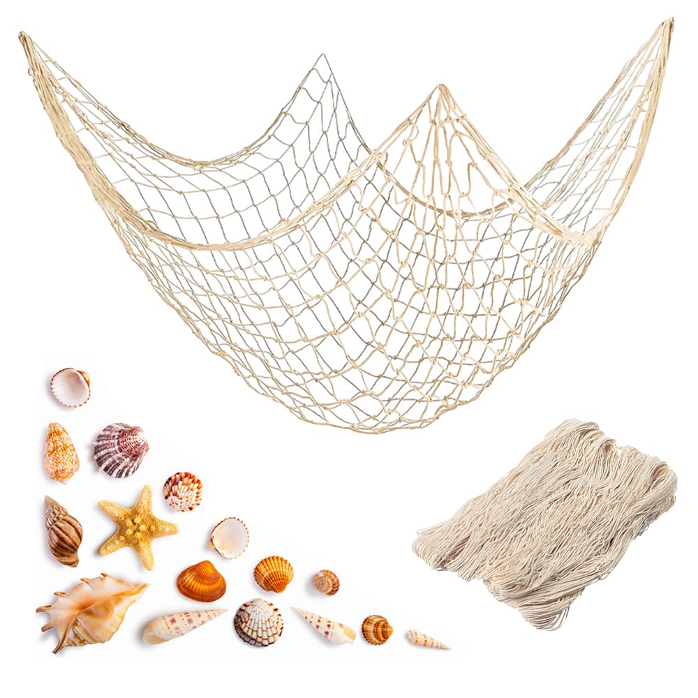 Zveniy Fish Net Decorations Wall Decor 80x40in Beach Themed Nautical Fishing Net Wall Hanging Mediterranean Style for Party Wedding Photographing Home Bedroom Decoration