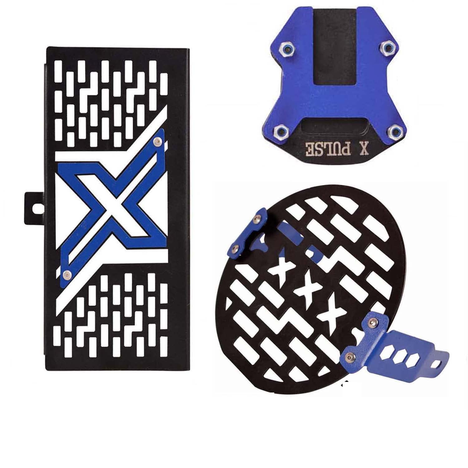 Speedwav - Xpulse Combo 3 Pcs Radiator Guard with Headligt Grill,Side Stand Blue for Hero Xpulse 200 4V BS6
