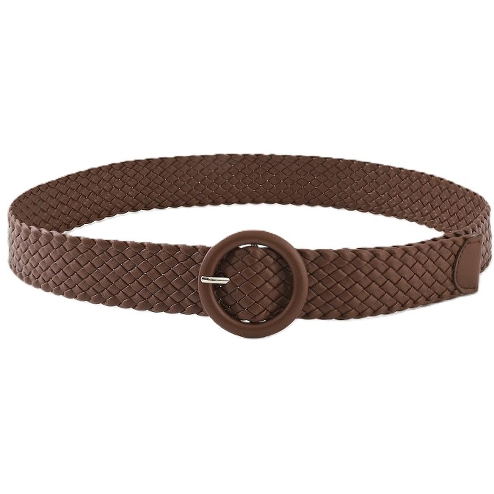 AGUTALITHIC PU-Leather Braided Belts for Women 1 1/2" Classic Waistband Woven Strap with Round Buckle for Jeans Pants Dresses(105cm/41, Coffee)