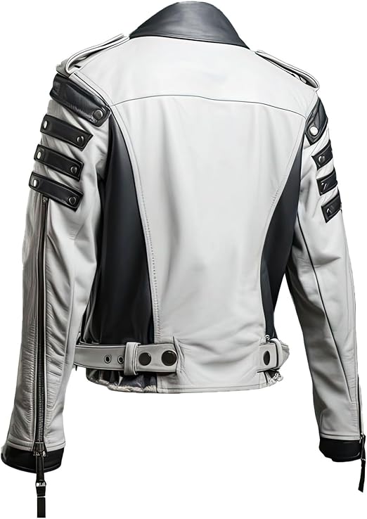 Men's Ash Grey White Genuine Sheepskin Biker Crossover