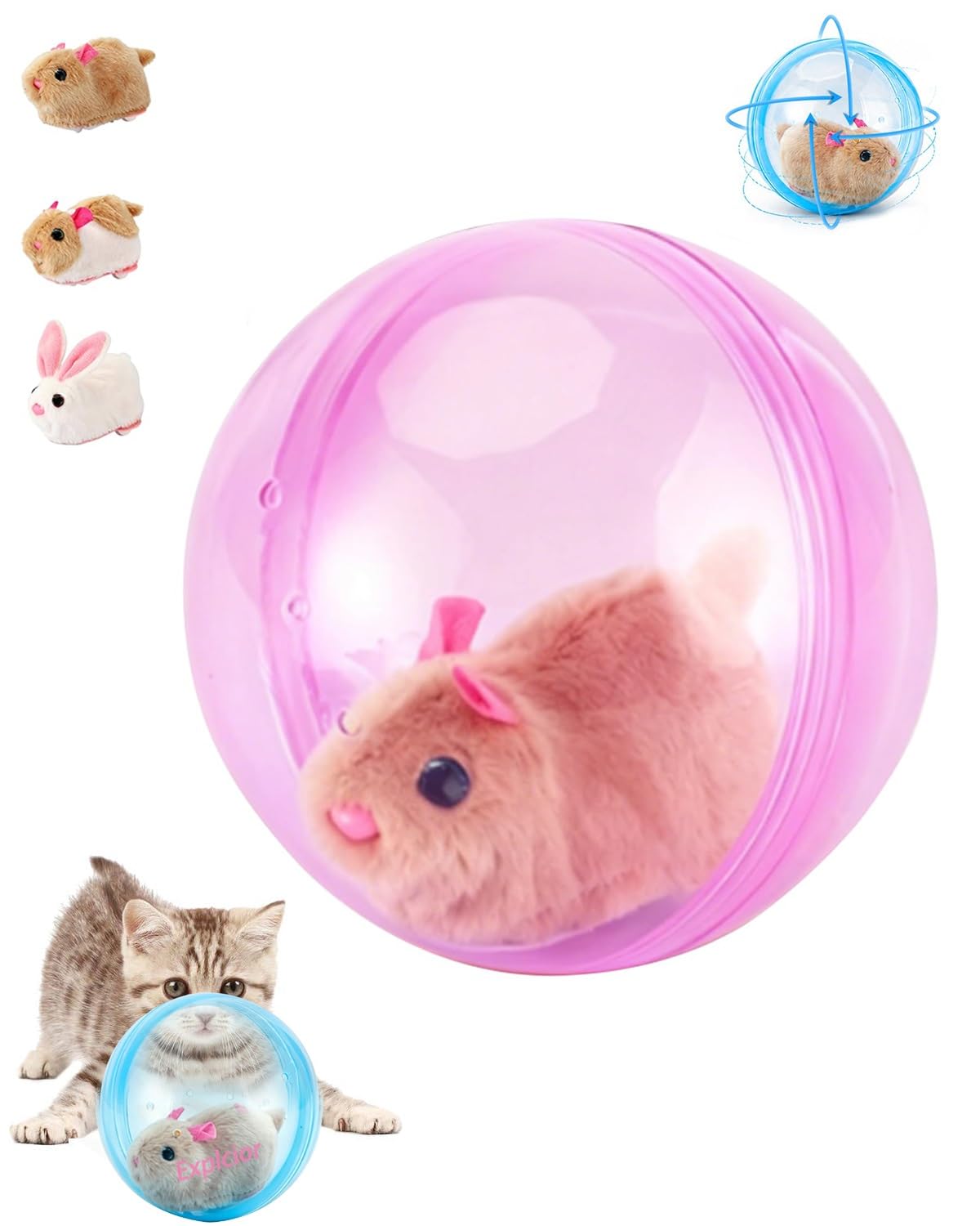 Self Rolling Interactive Cat Ball Electric Chases Goes on Balls Moving Mouse Dog Toy Auto Obstacle Avoid Toys 360° Rolling Spin Moving Pet Ball for Indoor Kitten Cat Small Dog Chase Play(Pink,02#)