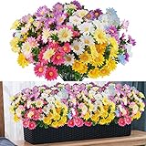 12 Bundles Artificial Fake Flowers for Outdoor Decoration,UV Resistant Faux Plastic Fabric Greenery