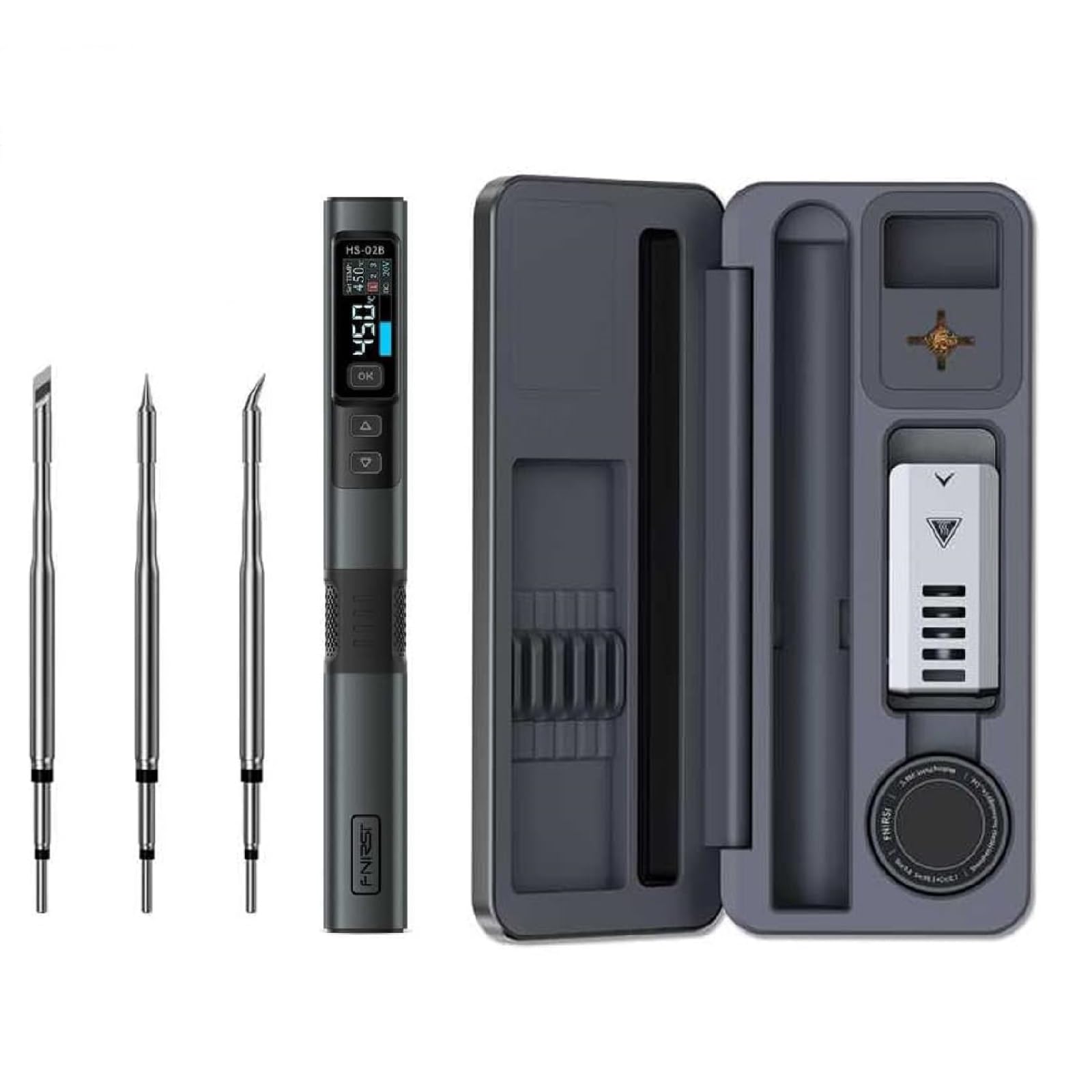 DEWIN Kit de soldador portátil DC9-24V 100W con caja de almacenamiento, calentamiento rápido de 180-842 ℉, 3 grupos de temperatura preestablecidos, 3 puntas de soldador, con alambre de soldadura de 42