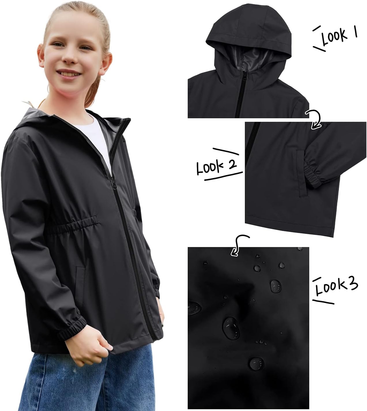 MODAFANS Girls Boys Rain Jacket Lightweight Waterproof Hooded RainCoats Windbreaker for Outdoor 4-13year - Image 5