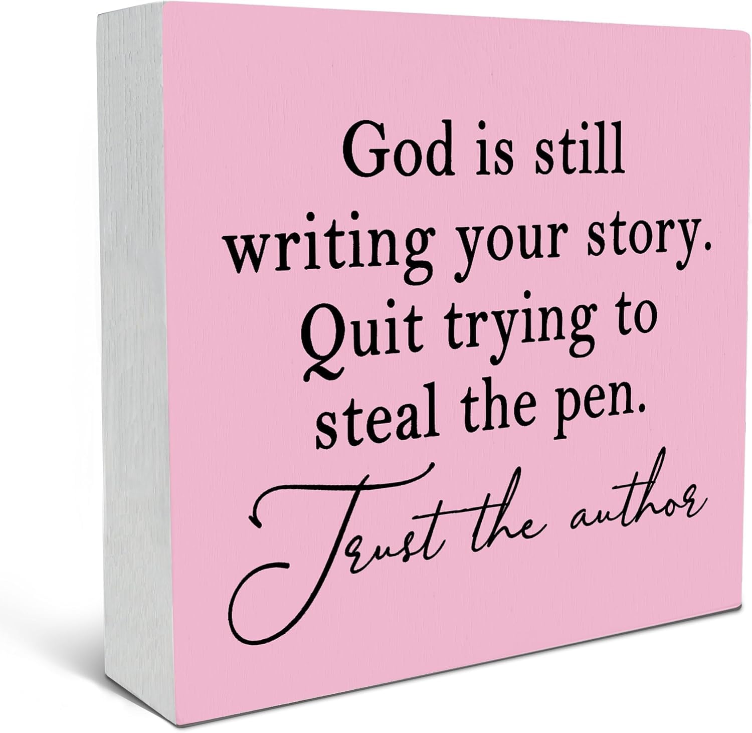 7x7 Inch Pink Wooden Box Sign Christian Quote Desk Shelf Decor