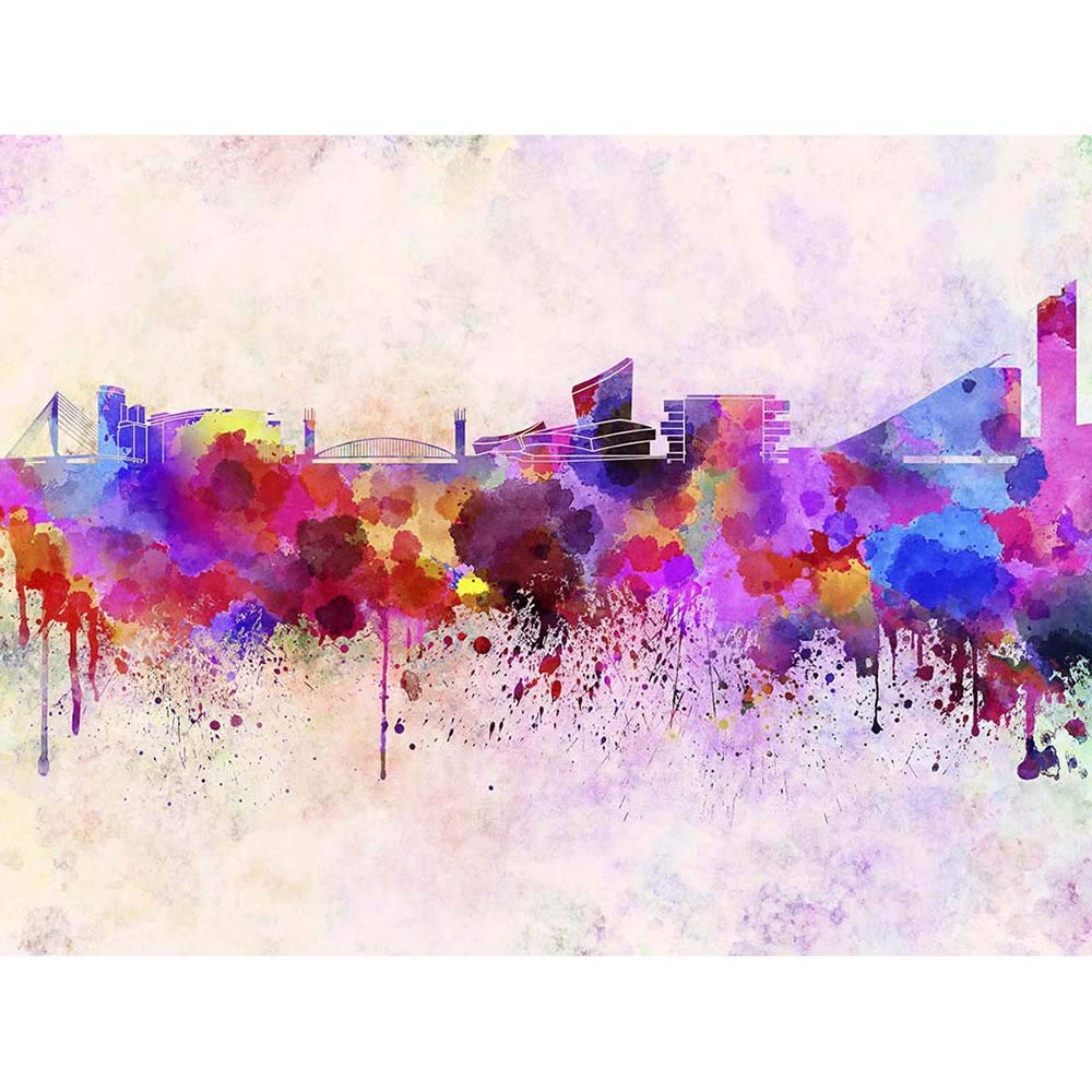 Wee Blue Coo Painting Cityscape Paint Splash Skyline Manchester Art Print Poster Wall Decor 12X16 Inch