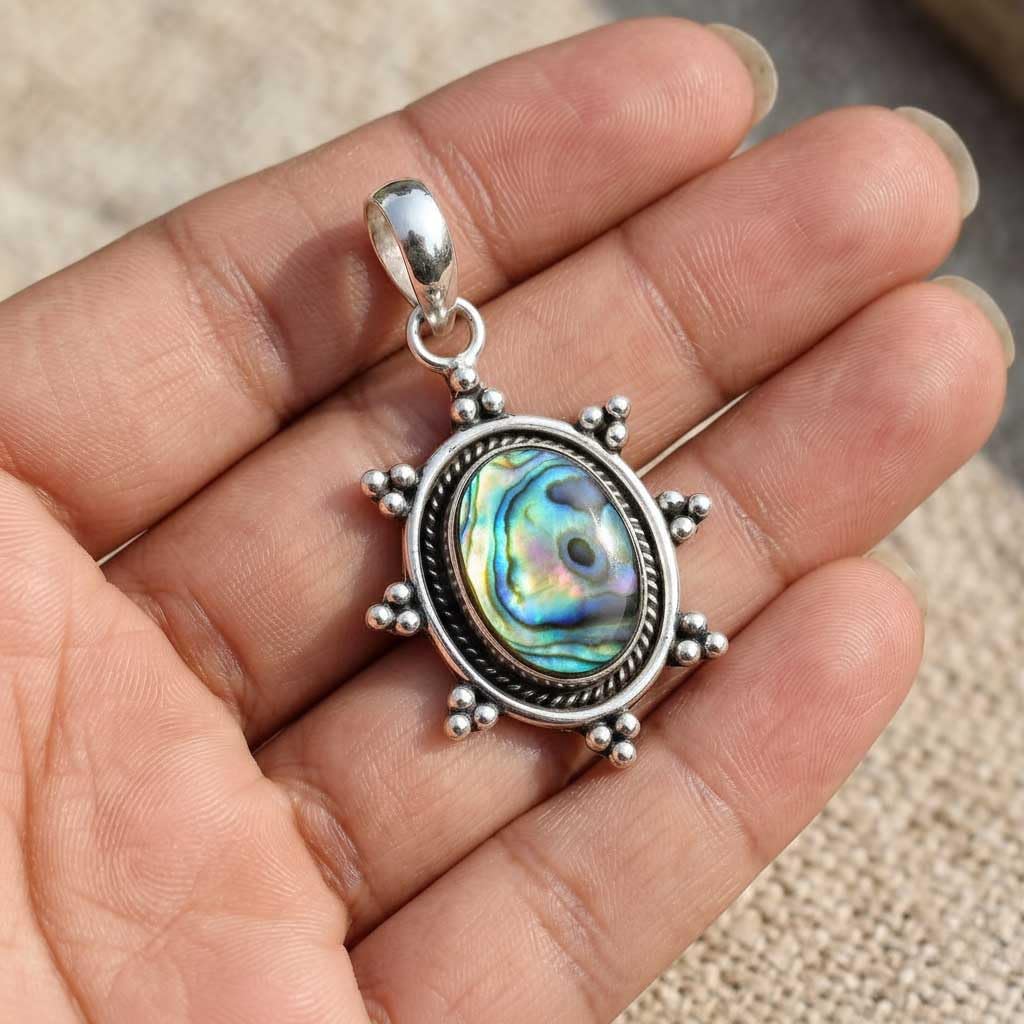 JEWELOPORIUM 925 Sterling Silver Plated Handmade Jewelry Oval Moonstone, Garnet, Turquoise, Rose Quartz Natural Gemstone Boho Pendant Necklace For Women