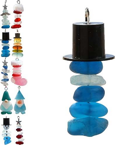 Handmade Sea Glass Christmas Tree Hanging Decorations, Coastal Sea Glass Ornaments, for Tree Home Kitchen Outdoor Garden, Gift for Beach Lover (Hats)