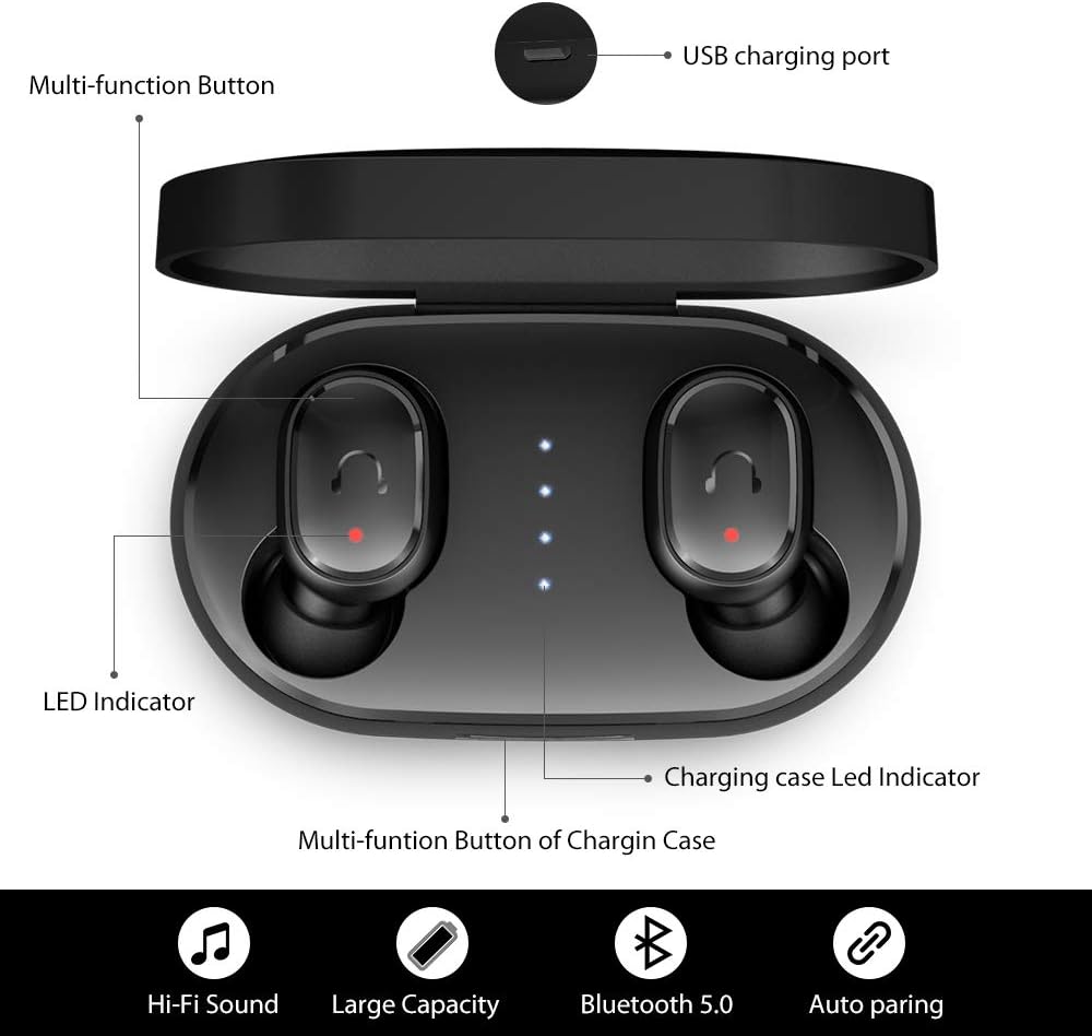 UMIDIGI Wireless Earbuds Bluetooth 5.0, Upods TWS Wireless Earbud Headphones in-Ear Earphones with Charging Case, Built-in Mic for Cell Phone/Running/Android, 4Hrs Playtime