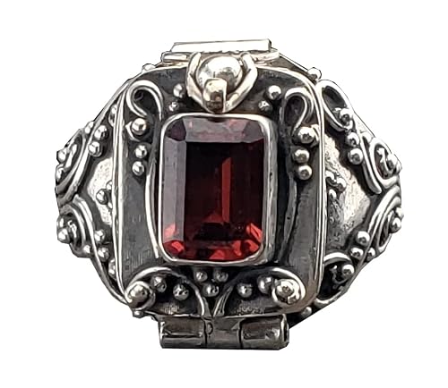 Sterling Silver Garnet Poison Box Locket Ring Size 6(Sizes 4,5,6,7,8,9,10) #TOP11