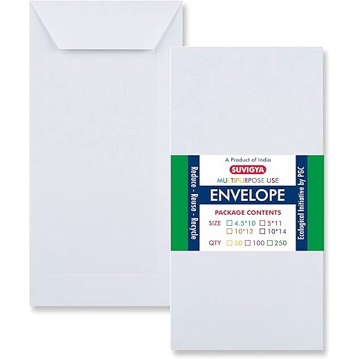 Cheque Size Envelope Pack of 100, 4.5x10 Inch