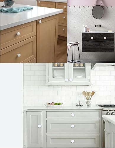 Miniatura 6 de 4 pomos de puerta blancos redondos retro para cajones de cerámica, armario, cocina, aparador, pomos de 1.260 in con tornillos de 3 tamaños