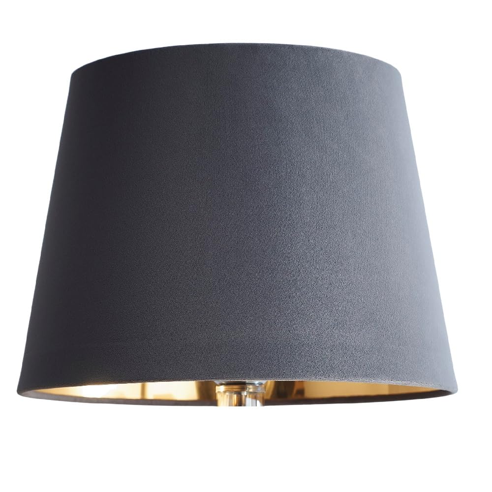 Velvet Tapered Lampshade for Modern Table Lamps and Floor Lamps in Grey | Traditional Cotton Textured Fabric Cone Light Shade for Ceiling Pendant - 25cm x 36cm