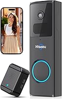 Vista 1 de Hiseeu Timbre inalámbrico con timbre, cambiador de voz, video de 2 MP, detección PIR, batería 100% sin cables, alarma antirrobo