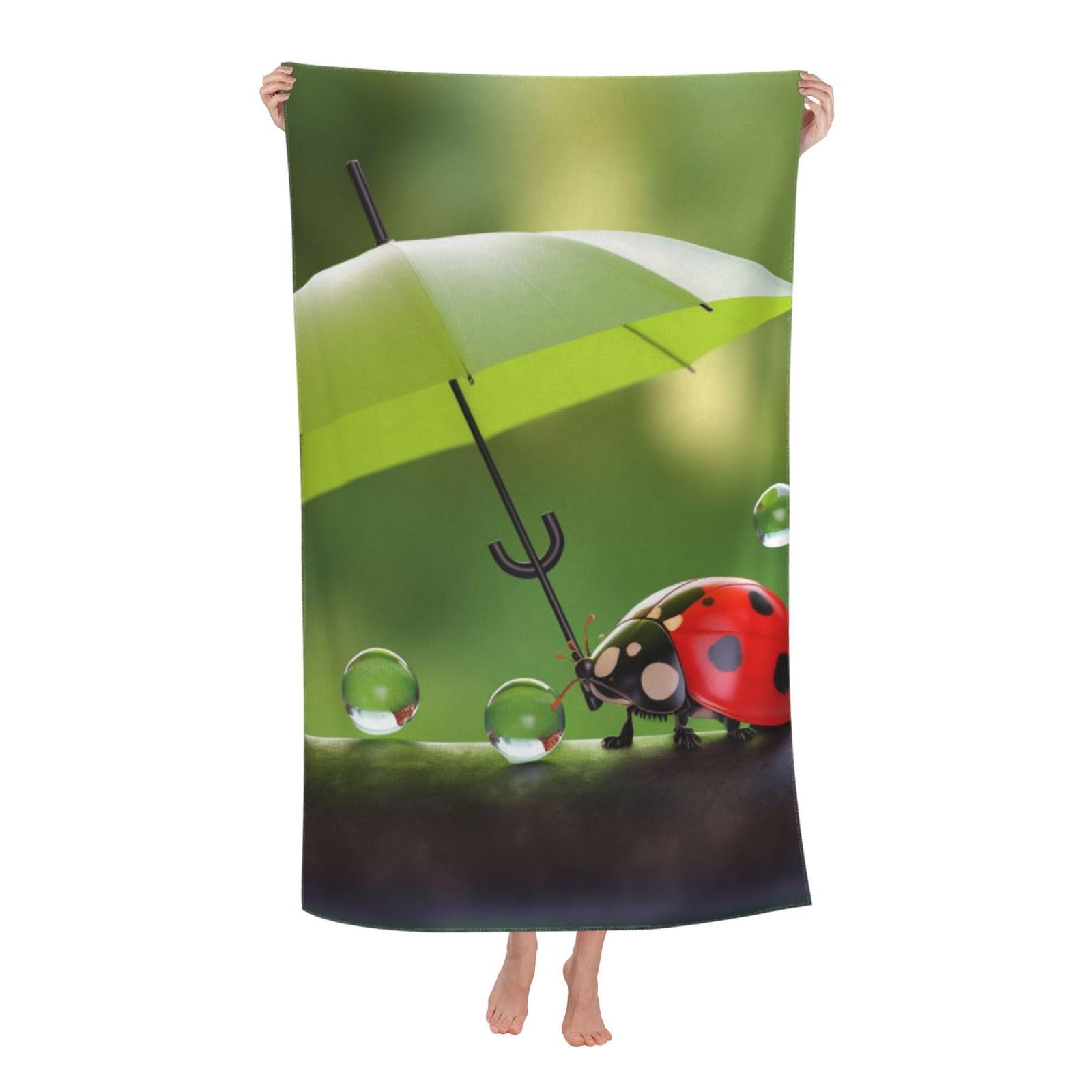 BWWHCCTI Adorable Ladybug With Umbrella Printed Quick Dry Bath Towel, Soft Microfiber Towels Fast Drying Beach Towels for Travel,Camping,Gym,Swimming,Yoga