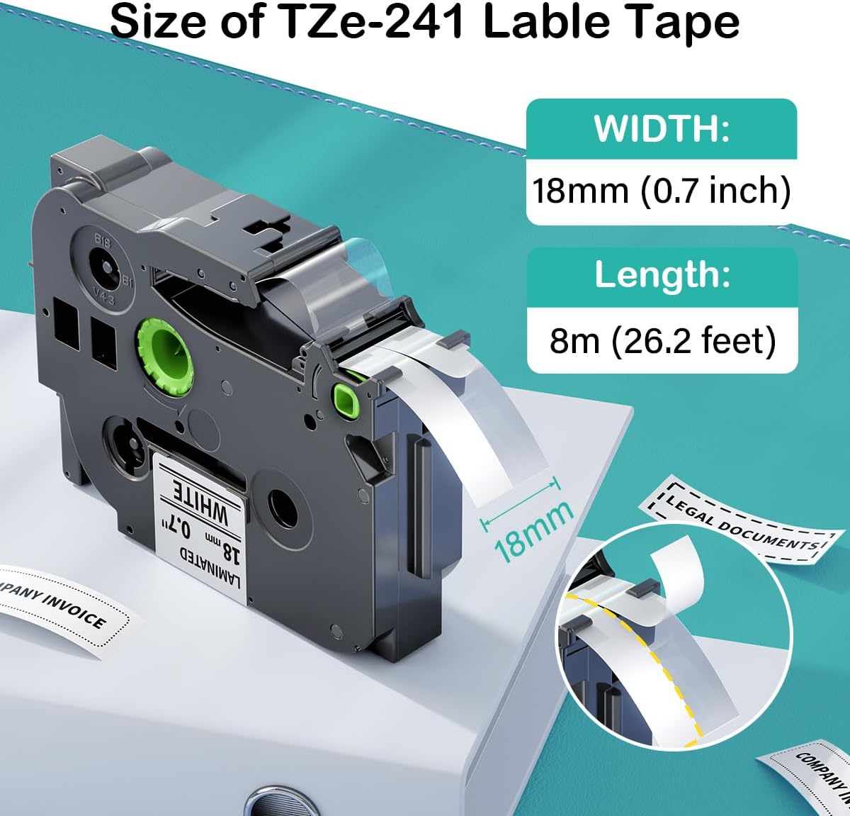 Labelife TZe-241 TZe TZ Tape 18mm 0.7 Laminated White Compatible with Brother P Touch Label Maker Tape 18mm .7 TZe241 for Brother PT-D400 PT-D410 PT-D600 D610BT PTD460BT, 5-Pack, 3/4 Inch