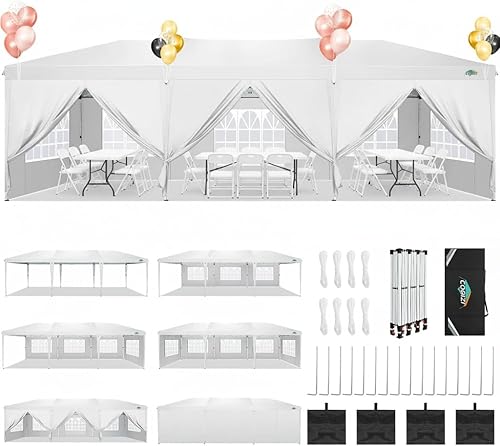 Miniatura 14 de COBIZI - Toldo desplegable de 10 x 20 pies con 6 paredes, impermeable y con protección UPF 50+, ideal para bodas, fiestas, eventos al aire libre y