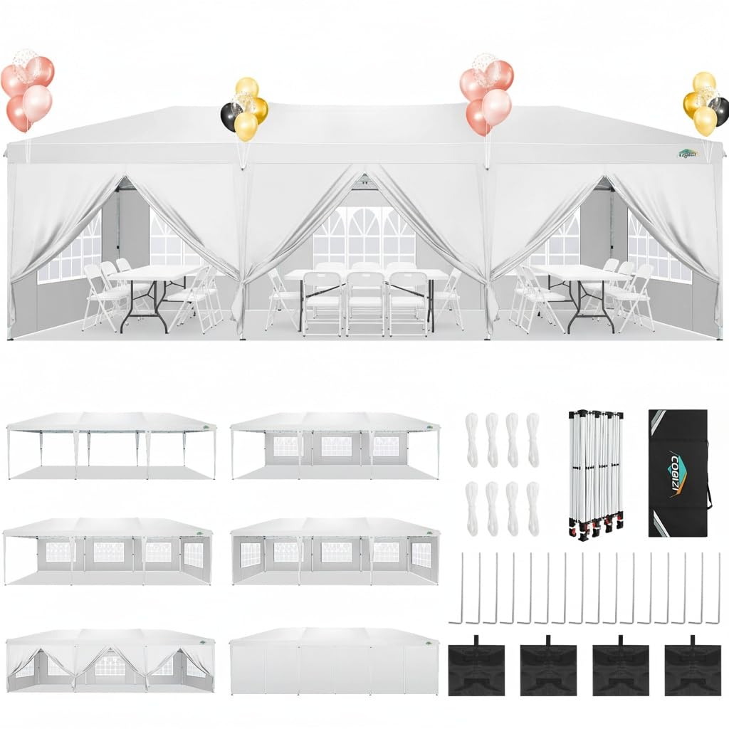 Photo 1 of *** USED/MINOR DAMAGE***COBIZI 10x30 Pop Up Canopy Tent Commercial Instant Shelter with 8 Sidewalls, Durable Waterproof Portable Gazebo UPF 50+ for Outdoor Party, Wedding, Vendor Events (White)