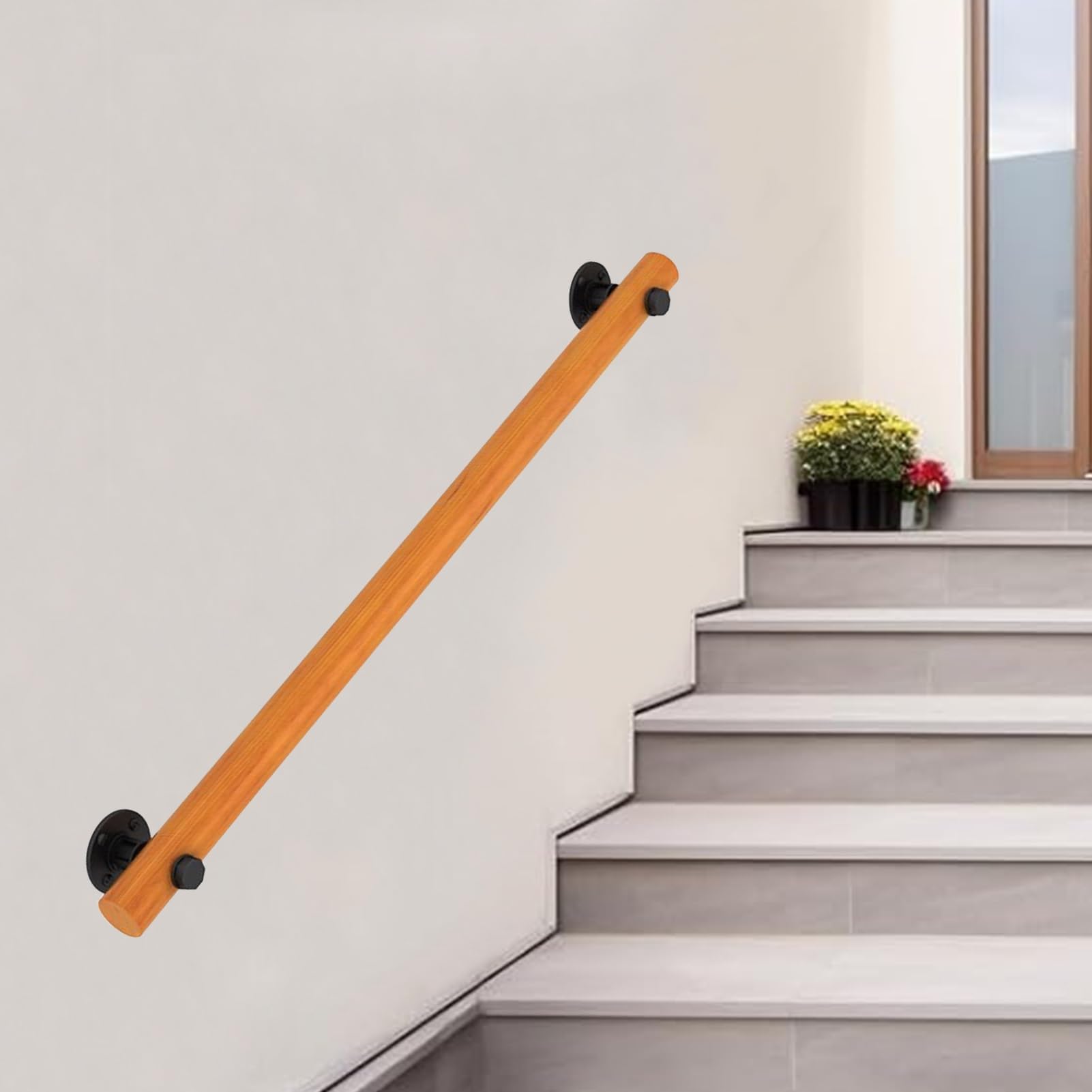 Main courante escalier bois massif 3m, rampe de sécurité extérieure