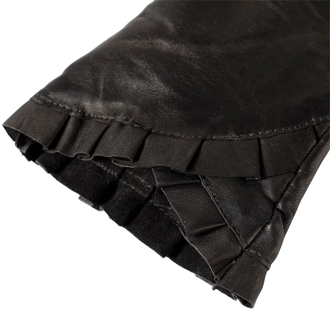 Guanti da donna in pelle nera con fodera in cotone Guanti invernali antivento da esterno Femaie Black 38