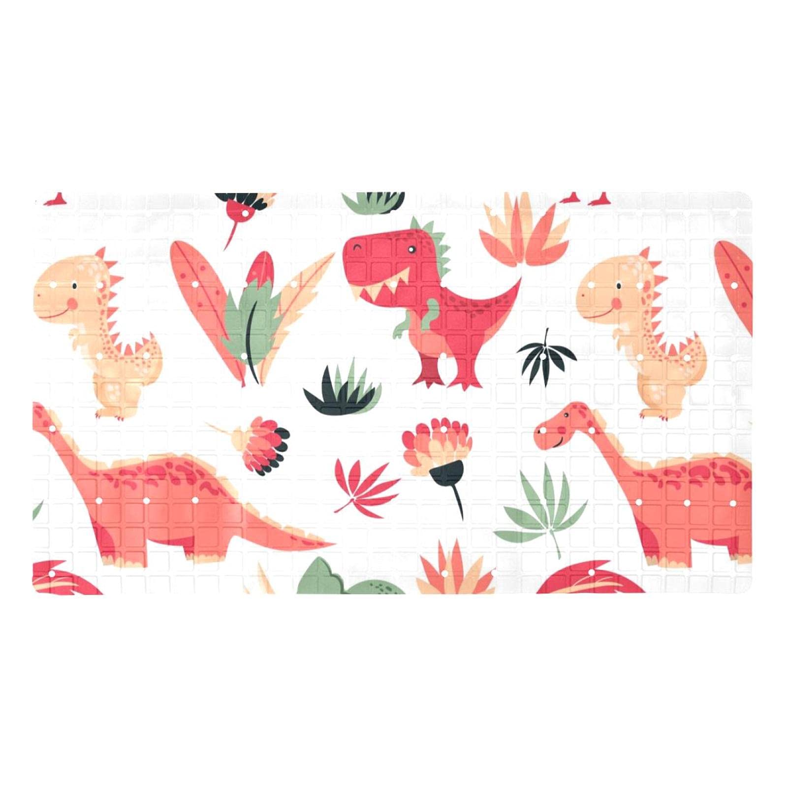 Tapetes antideslizantes para bañera infantil color rosa con dinosaurios protectores