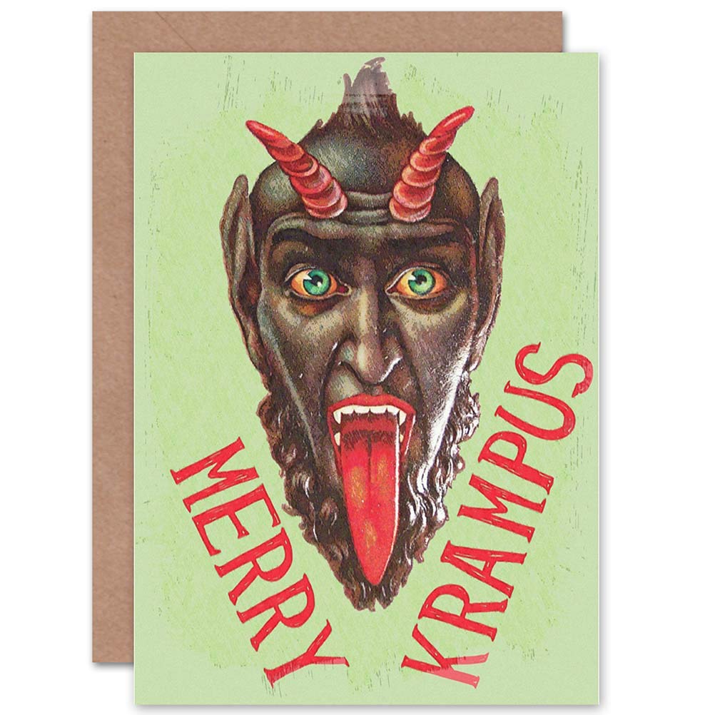 Wee Blue Coo Single Card Greeting Merry Krampus Alpine Xmas Santa Devil Funny Sealed Greeting Card Plus Envelope Blank Inside