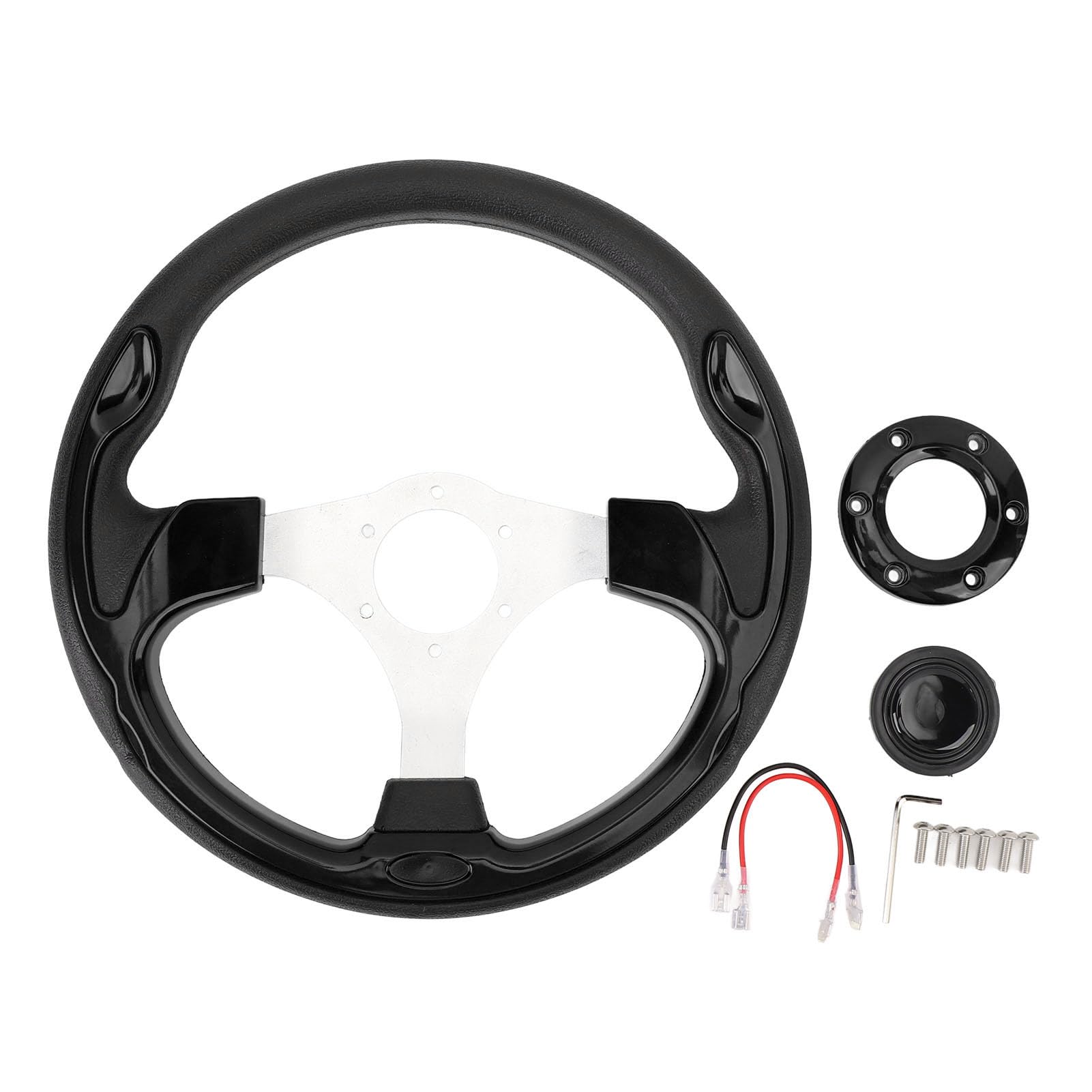 Volante de 13 Pulgadas, Estilo de Carreras Universal PU Aluminio Agarre Coche Volante con Tornillos y Llave para 6 Agujero Adaptador, Especificaciones de Instalación Incluidas