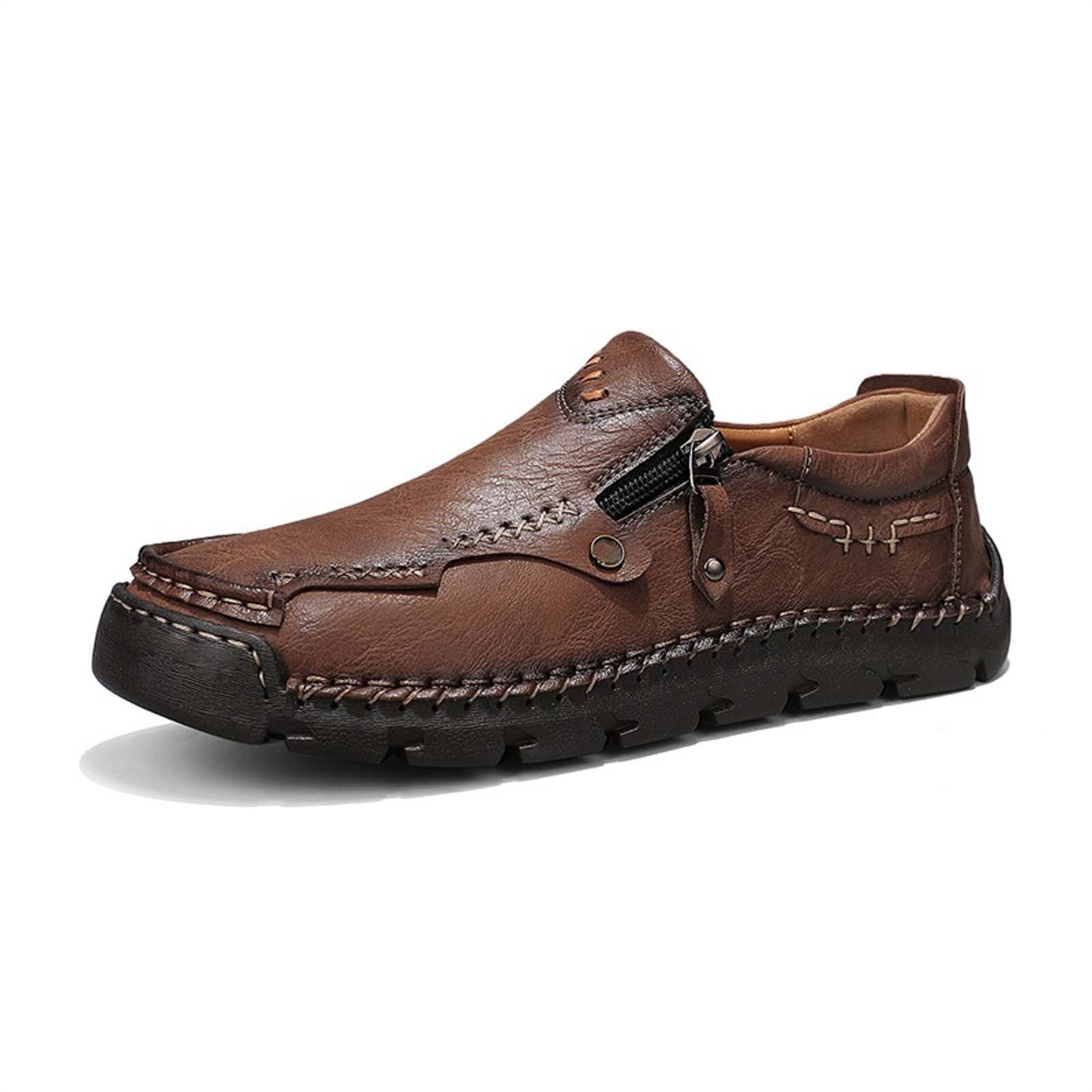 Halbschuhe Herren Leder Freizeitschuhe Mit Reissverschluss Sportlich Lederschuhe Flache Sohle Turnschuhe rutschfest Atmungsaktive Slipper Bequeme Casual Sportschuhe Schlupfschuhe