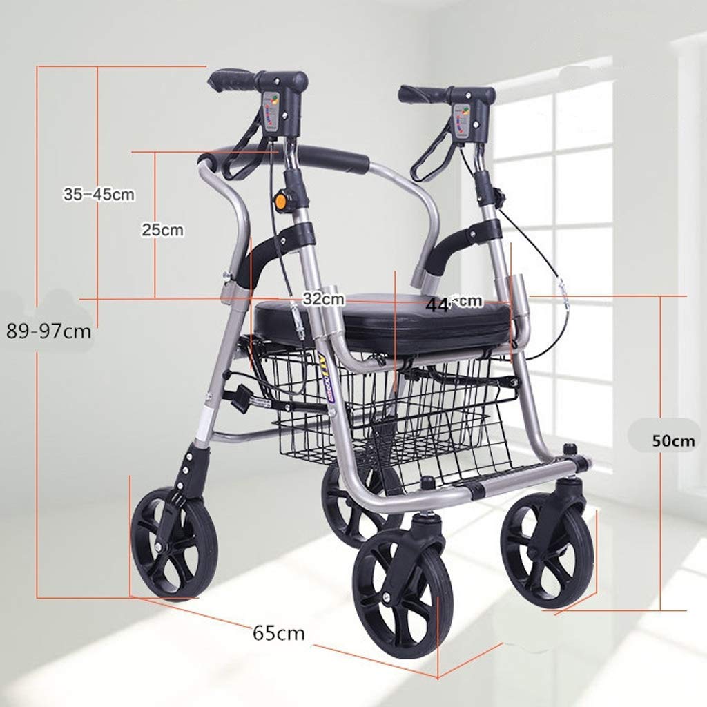 Andadores para Personas Mayores con Asiento Plegable y 4 Ruedas, Andador con Andador con Asiento y Ruedas, y Silla de Transporte (aleación de Aluminio) Interesante