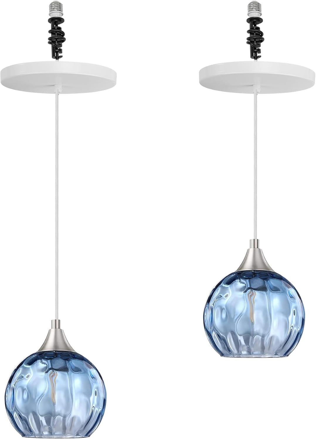 Kiven Instant Light Conversion Kit for 4/5/6inch Hole,Blue Glass Farmhouse Lighting Recessed Can Light Conversion Kit to Pendant with E26 Screw-in Adapter for Kitchen Island Living, Set of 2 TB3277