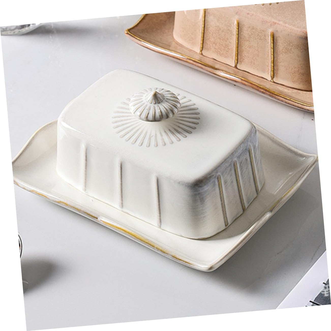 Zerodeko Ceramic Butter Dish with Lid Food Serving Plate for Fresh Spreadable Butter Decorative Cheese Container for Kitchen for Gatherings and Parties