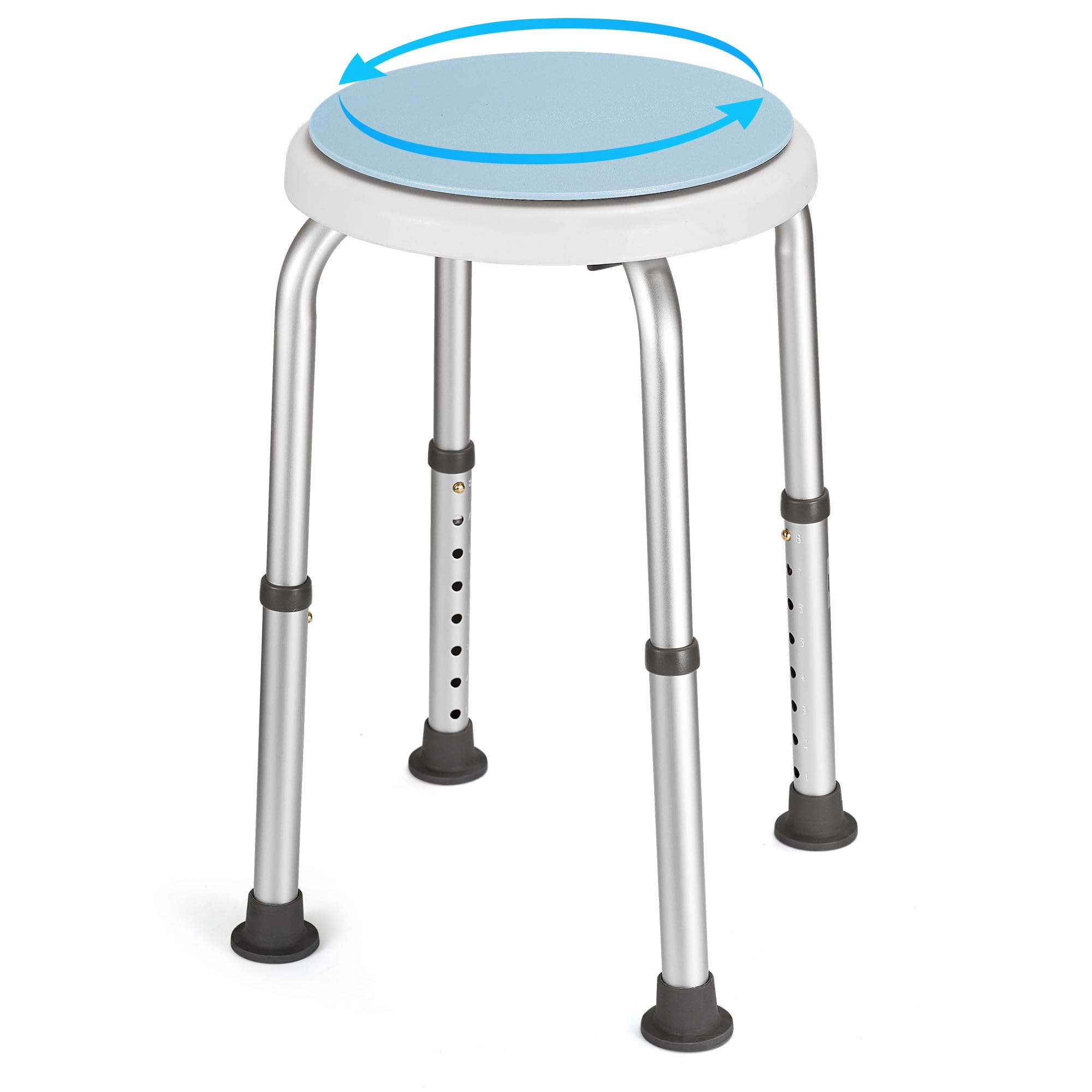 Bathroom Stool 360° Rotatable, Height Adjustable 34-52 cm, Maximum Supported 136 kg, Shower Chair Elderly, Non-Slip Aluminium Shower Stool,