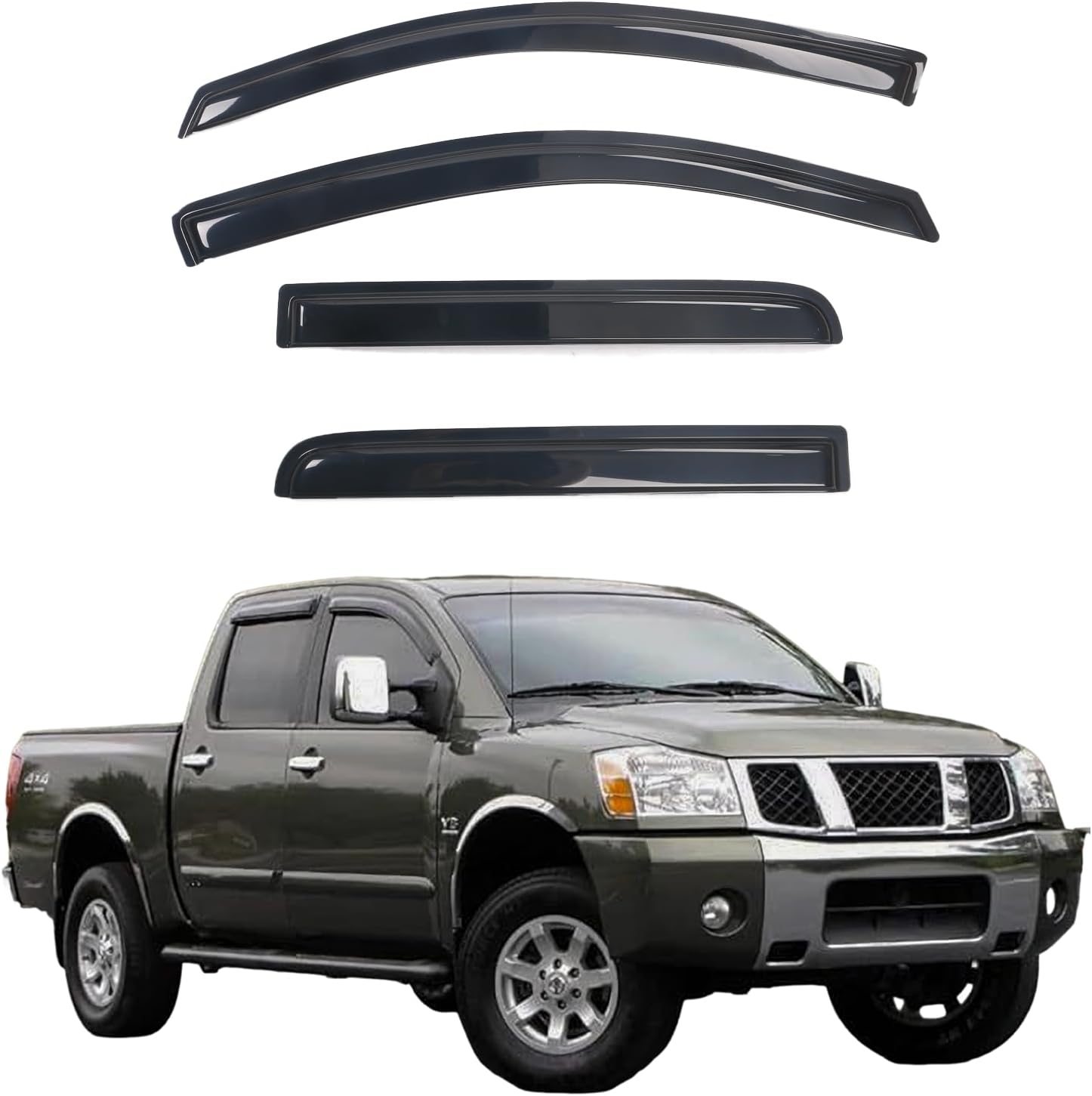 Rain Guards Compatible with 2004-2015 Nissan Titan Crew Cab, Acrylic Slim Style Window Visor Rain Guard, Side Window Deﬂector for Nissan Titan Accessories 4 Pieces, 2005 2006 2007 2008 2009 2010