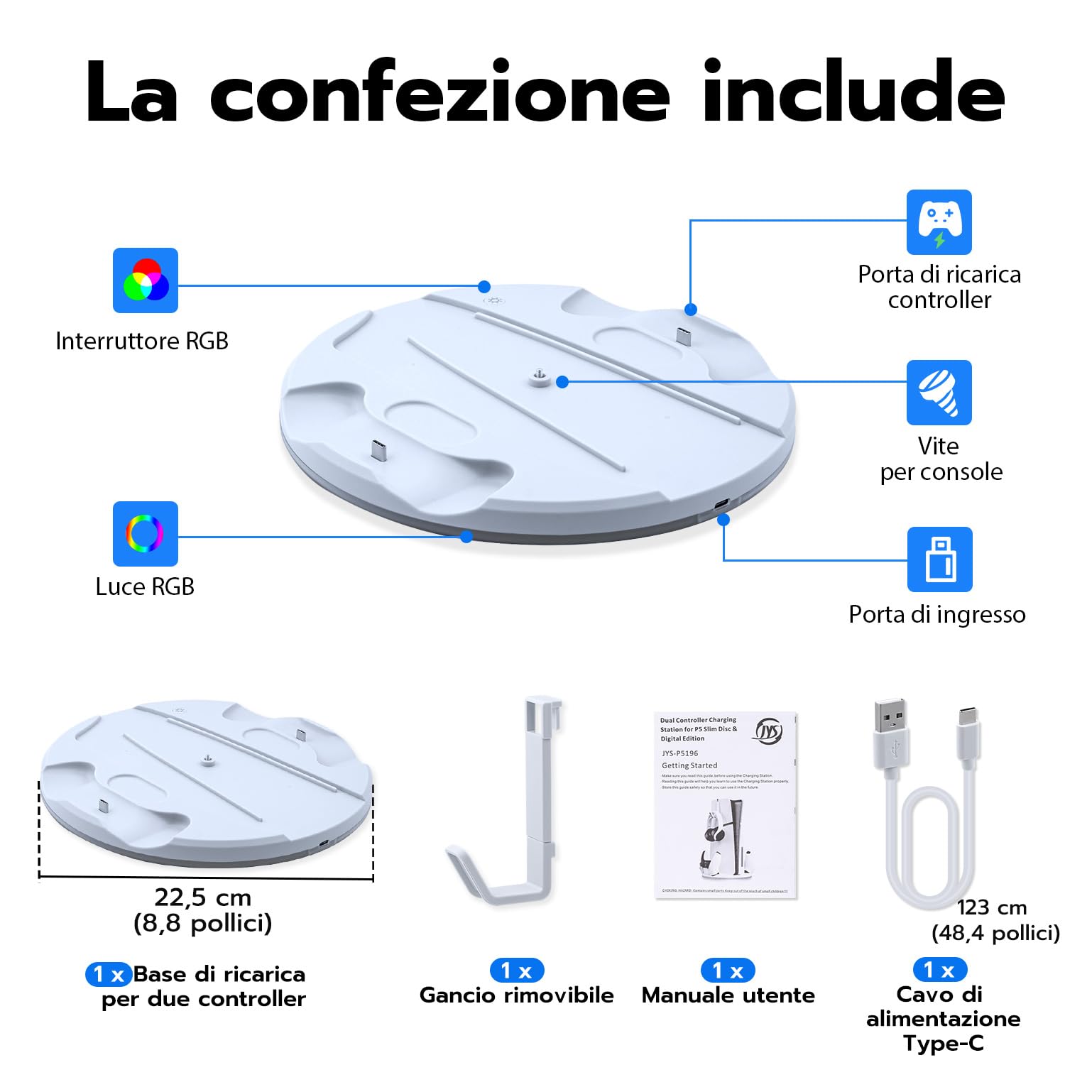 Supporto Verticale SOLO per console PS5 Slim con Doppio Controller di Caricatore/per PS5 Slim UHD/Digital Edition-Non per PS5/PS5 Pro