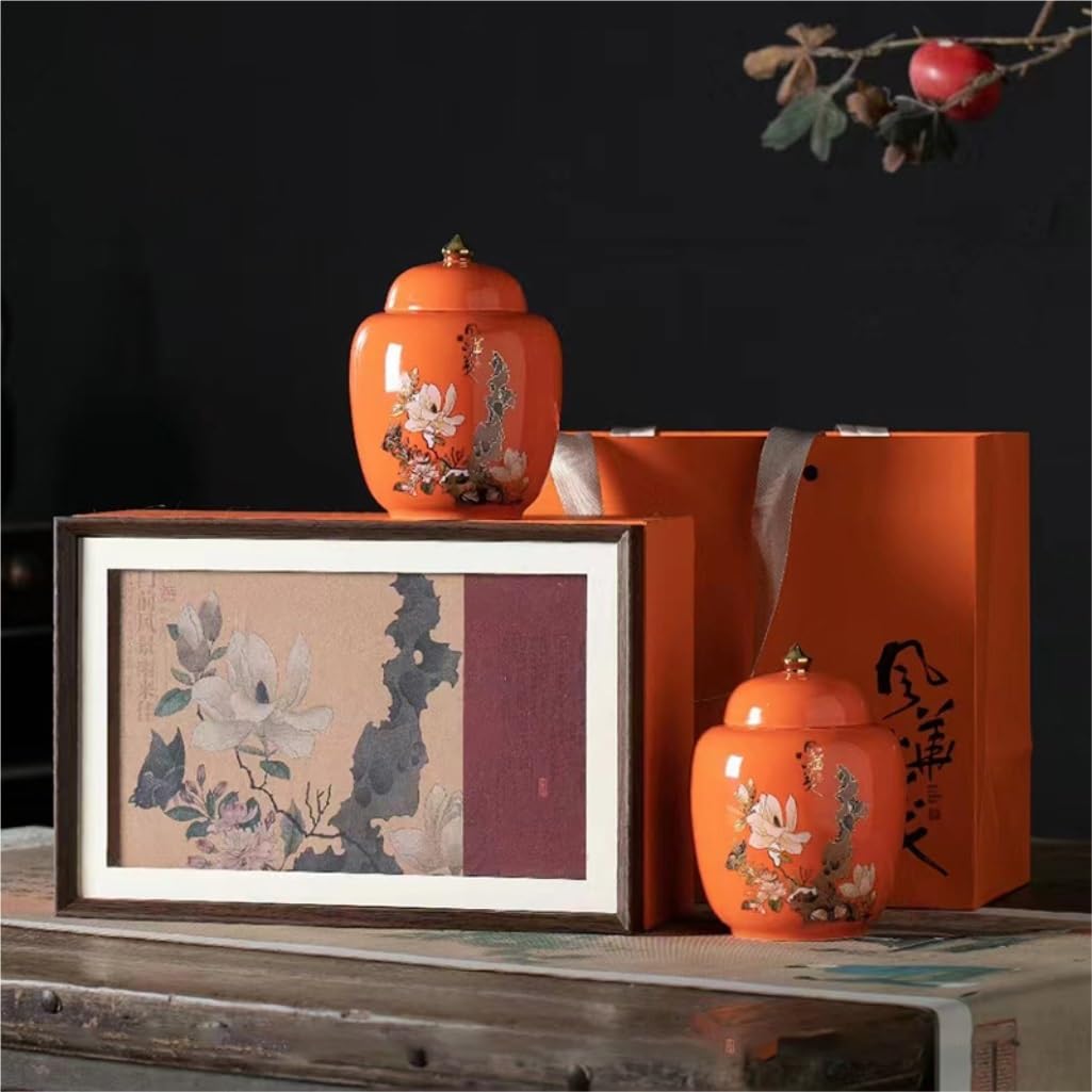 HLTYGWX Teedose, große Tee-Vorratsdose, versiegeltes Keramikglas, Küchenarbeitsplatte, chinesisches Retro-Teeset, Doppelglas, Geschenkbox-Set, Teedose (A, S)