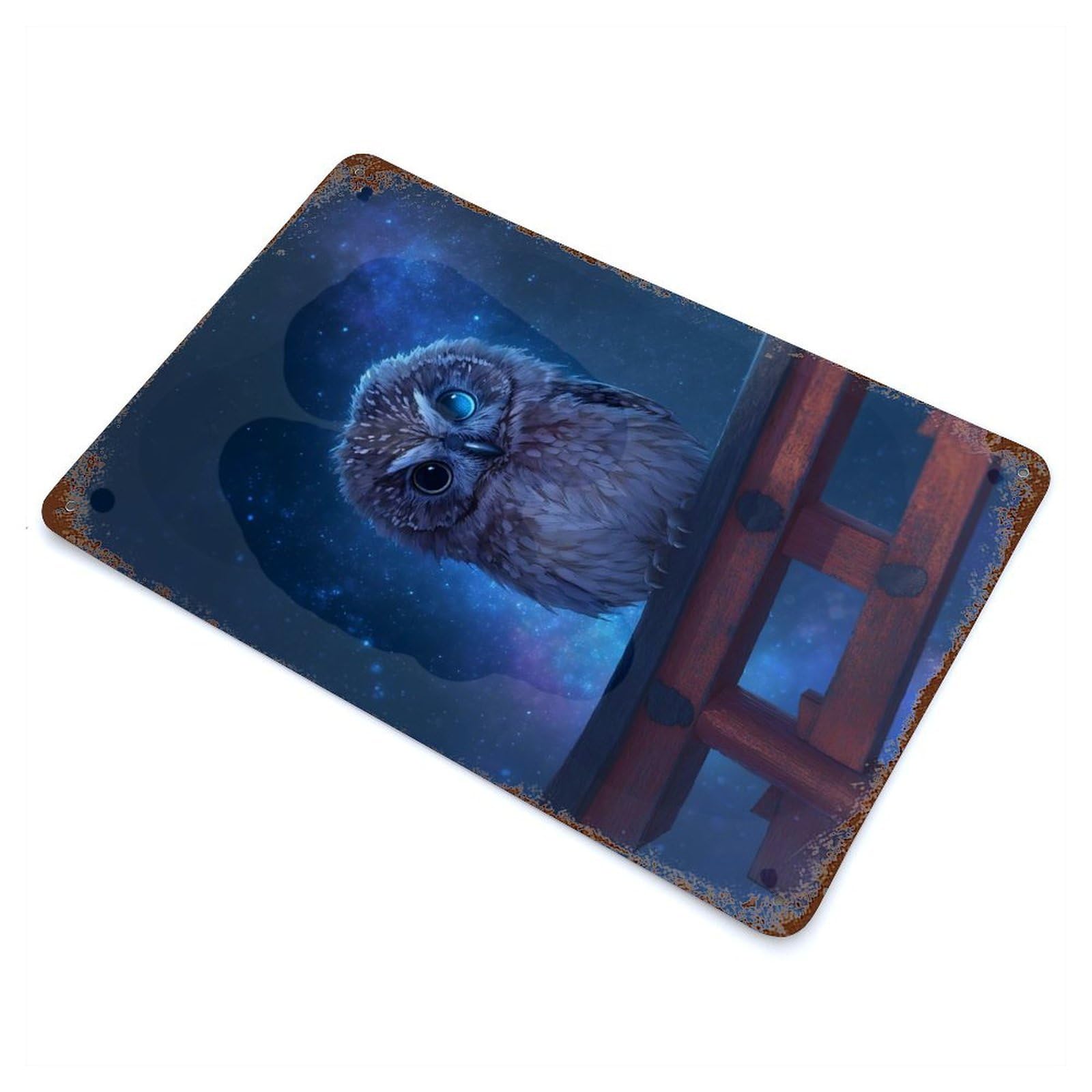 Garage Style Cute Owl on Torii Gate Japan Distressed Metal Wall Sign 11.8"x7.9", Novelty Wall Decor for Bar And Workshop