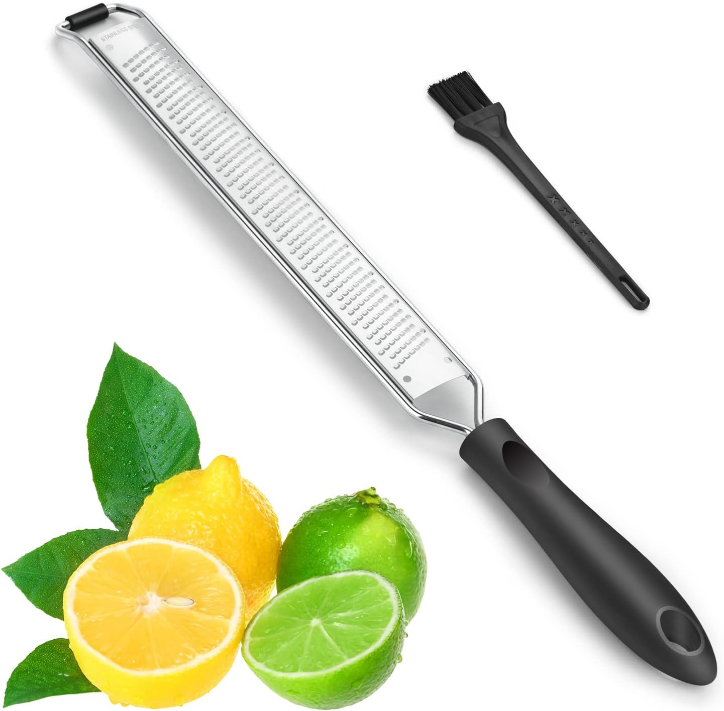 Upgraded Lemon Zester Tool, Hand Cheese Grater with Handle, Fine Rasp for Kitchen Handheld, Grate for Fruit, Citrus, Lime, Orange, Stainless Steel SUS304 by HAOZAN (Black)