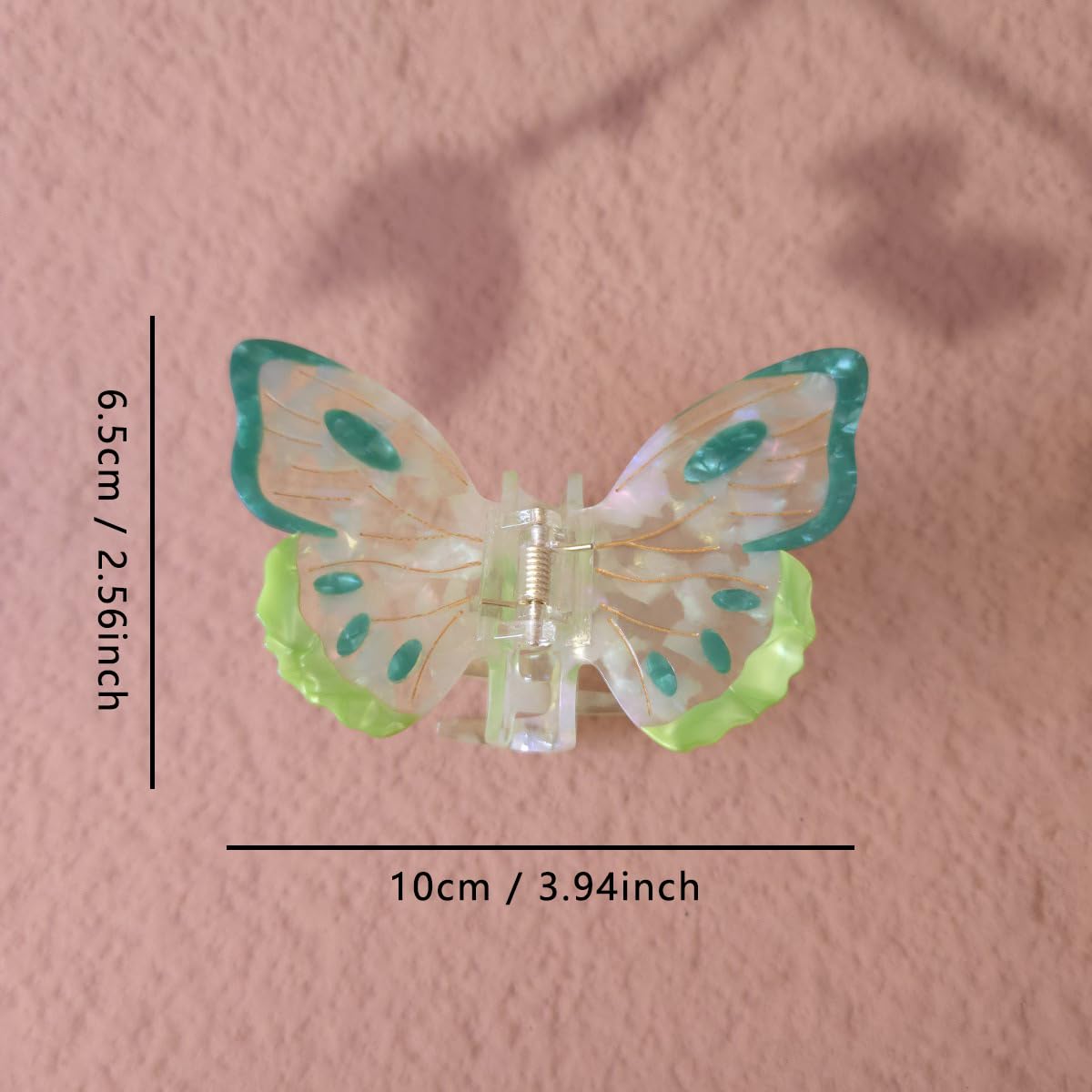 Pinza para el pelo de mariposa de fantasía, pinzas de acetato, lindas pinzas de mariposa para mujer, color verde