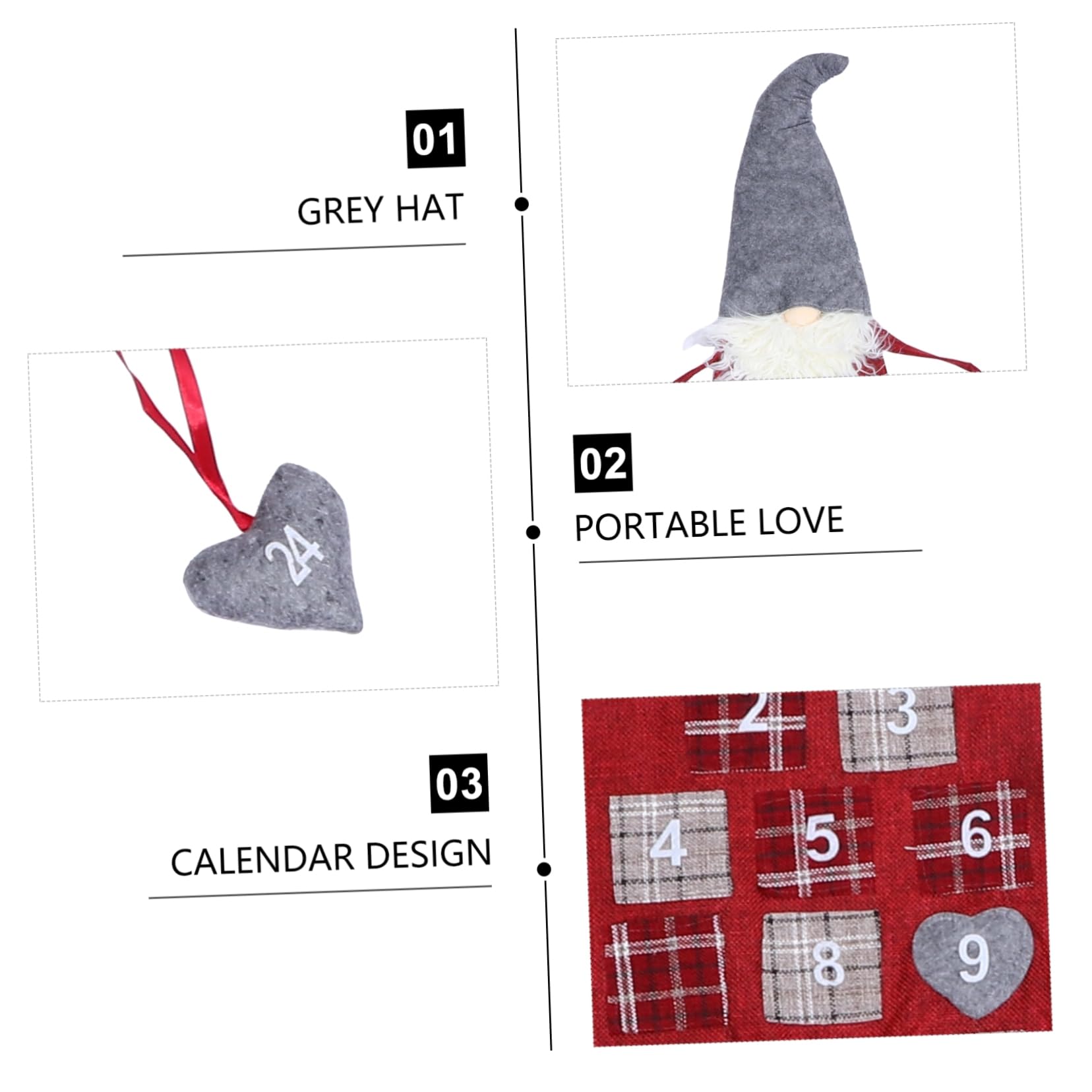 TOPBATHY Calendario Avvento Nano di Natale in Lino e Lana Artificiale, Decorazione Appesa Rossa per Festa di Natale e Conteggio alla Rovescia Festivo