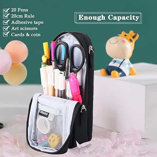 Miniatura 3 de iSuperb Estuche para lápices de pie, 2 compartimentos, estuche magnético para teléfono celular, soporte para bolígrafo, bolsa de teléfono de gran