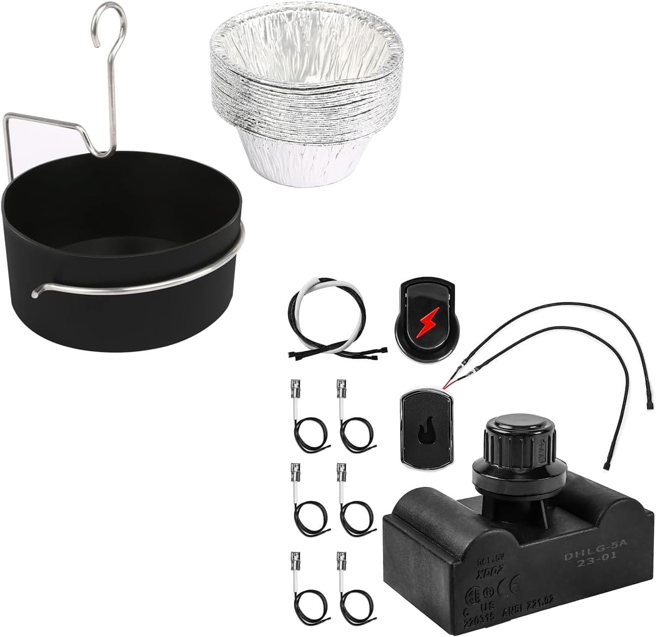 Uniflasy Grease Cup and Grease Clip fits CharBroil Gas Grill, with 15Pack Aluminum Foil Liner and Grill Igniter Replacements Fits CharBroil Gas Grill Series