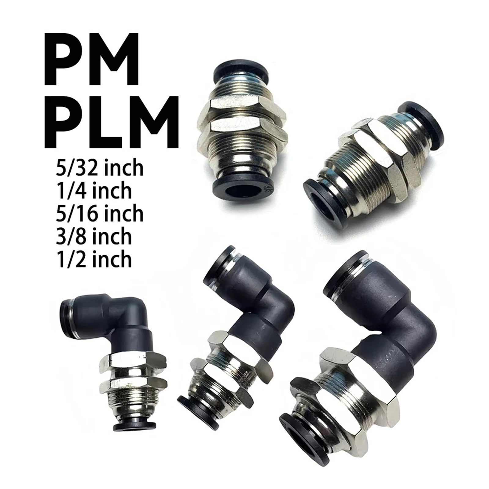 PM PLM paratia gomito diritto attraverso piastra connettore rapido pneumatico tubo PMM pollici 5/32 "1/4" 5/16 "3/8" 1/2 "PU tubo aria (PLM-1l4)