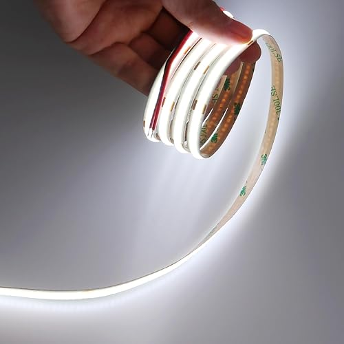 JOYLIT Tira de luz LED COB de 24 V para interiores, 20 pies19.7 ft, 6000 K, blanco frío, CRI 90+ 320 LEDsM, cinta LED regulable uniforme uniforme