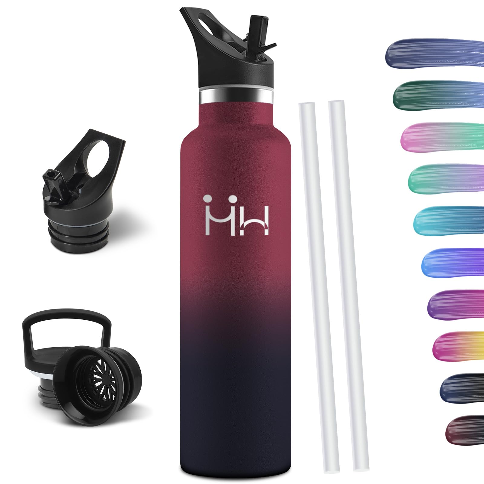 HoneyHolly Trinkflasche 1L, BPA-Frei, Trinkflasche Edelstahl, Thermosflasche, Auslaufsichere Isolierflasche Doppelwandig, Wasserflasche, Thermoskanne, mit Strohhalm, Trinkflaschen Kohlensäure Geeignet