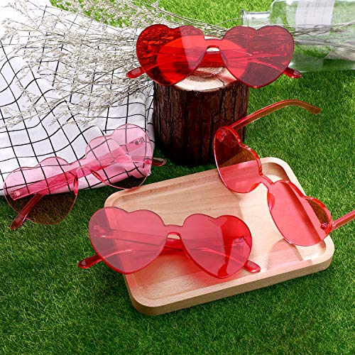 Gejoy 4 Pieces Heart Shaped Sunglasses for Women Men Valentine Gift Frameless Glasses4
