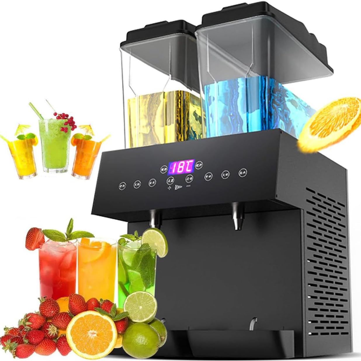Distributore di bevande commerciale, distributore di succhi caldi e freddi a doppio cilindro da 32 litri, distributore di bevande self-service che serve succhi, tè, limonata, caffè freddo, cocktail