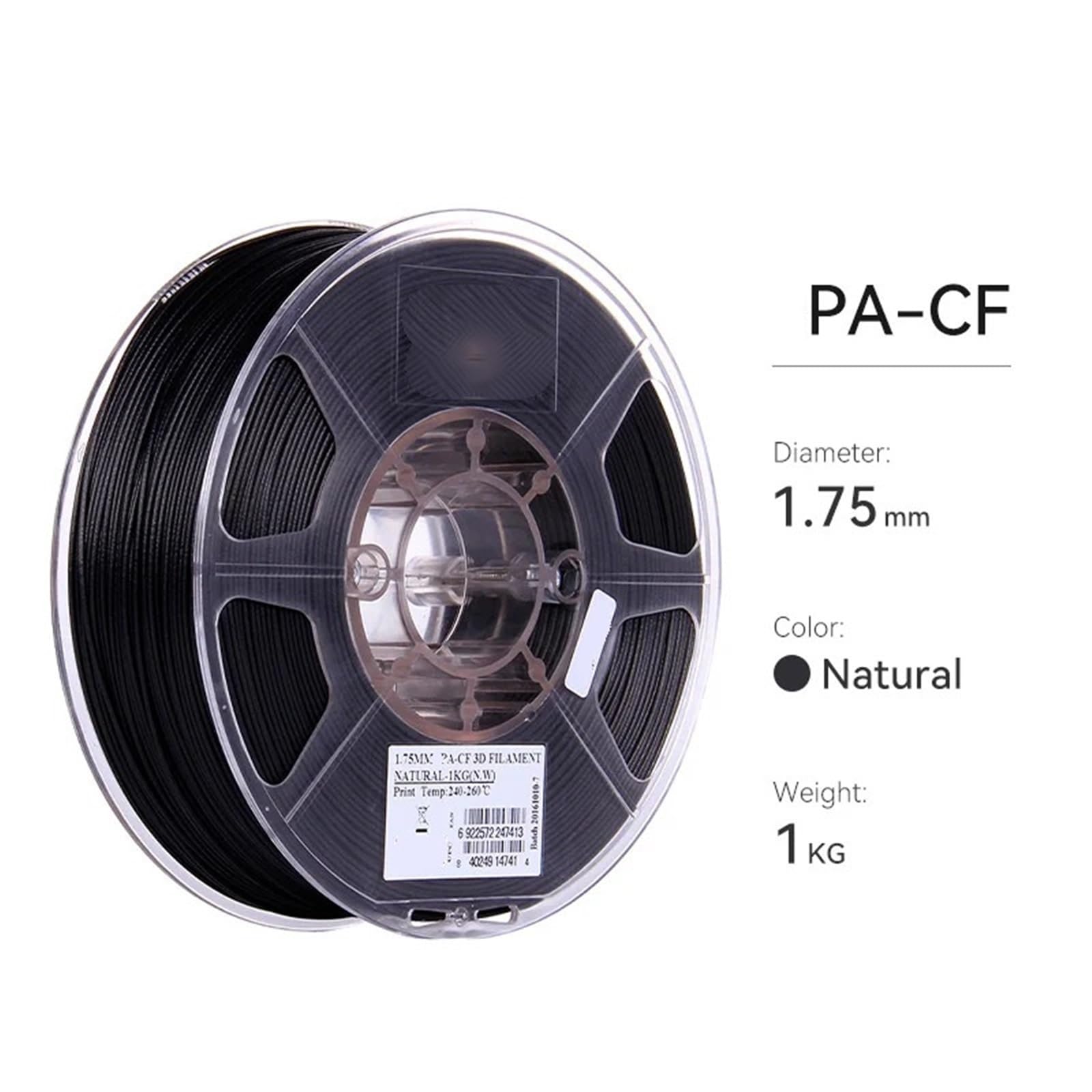 Mit Kohlefaser Gefülltes Nylonfilament (PA-CF), 1,75 Mm, 1 Kg (2,2 Lbs) Spule, 3D-Druckerfilament For Technische Anwendungen